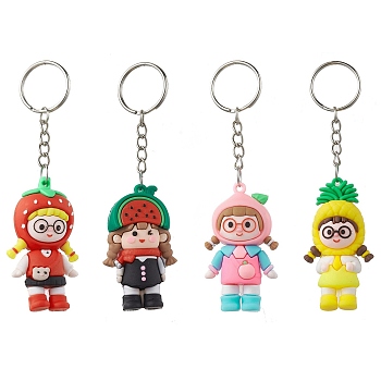 Iron Keychains, with Plastic Cartoon Pendants, Fruit, 11.7~11.9cm