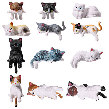 12Pcs PVC Cat Display Decorations, for Home Office Desk Decoration, Mixed Color, 29~45x16~22x13~26mm, 1pc/style
