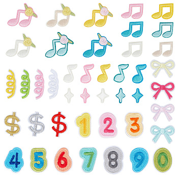 40Pcs Computerized Embroidery Polyester Iron on/Sew on Patches, Costume Accessories, Mixed Shapes, Mixed Shapes, 10~31x10~31x1.5mm