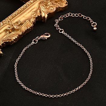 Brass Rolo Chain Bracelets for Women, Cadmium Free & Lead Free, 901 Stainless Steel Clasp, Long-Lasting Plated, Rose Gold, 6-1/2 inch(16.5cm)