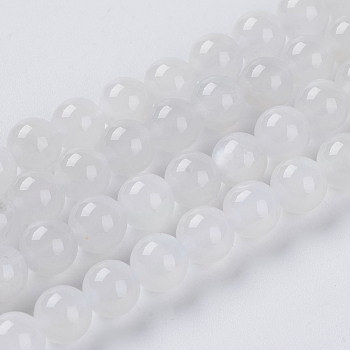 Natural White Moonstone Beads Strands, Round, White, 6mm, Hole: 1mm