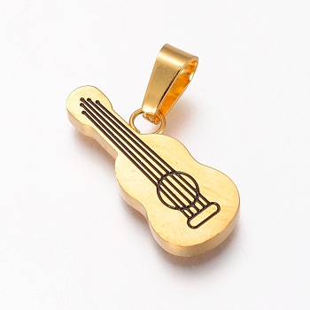 304 Stainless Steel Pendants, with Enamel, Guitar, Golden, 23.5x10x2.5mm, Hole: 7x4mm