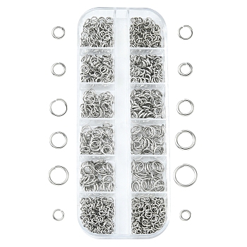 12 Styles 304 Stainless Steel Jump Rings Sets, Open Jump Rings, Round Ring, Stainless Steel Color, 4~8x0.7~1mm, inner diameter: 2.4~6mm, 865pcs/box