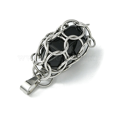 Natural Mixed Stone Stainless Steel Ring Wrapped Pointed Pendants(PALLOY-JF02496-01)-4