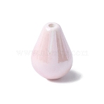 Glazed Porcelain Beads, Glossy Ceramic Beads, Teardrop, Pink, 16.5x12mm, Hole: 2mm(PORC-C005-01B)