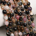 Natural Multicolor Tourmaline Beads Strands, Round, Faceted, with Seed Beads, 8~9x7~8mm, Hole: 1mm, about 18~20pcs/strand, 7.48''(19cm)~7.87''(20cm)(GG-CBA4A3B-A16)
