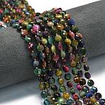 Natural Tiger Eye(Dyed & Heated) Beads Strands, with Seed Beads, Faceted Rhombus Cut Coin Beads, Flat Round, Colorful, 6~6.5x4mm, Hole: 0.6mm, about 51pcs/strand, 15.43''(39.2cm)(G-K389-B77-01)