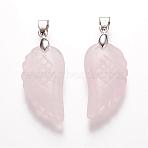 Natural Rose Quartz Pendants, , Platinum, 29x15x6mm, Hole: 4mm(G-E339-02H)