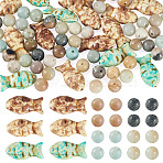 50Pcs Round Natural Flower Amazonite and 15Pcs 3 Colors Fish Dyed Synthetic Turquoise Beads Sets, Mixed Color, 8~24mm, Hole: 1.2~1.5mm(G-TA0003-04)
