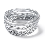 4Pcs 4 Style Plastic Cord Braided Stretch Bracelets Set, Silver, Inner Diameter: 2-1/2 inch(6.2~6.5cm), 1Pc/style(BJEW-R313-02C)