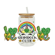 Saint Patrick's Day Theme PET Clear Film Green Shamrock Rub on Transfer Stickers for Glass Cups, Waterproof Cup Wrap Transfer Decals for Cup Crafts, Unicorn, 110x230mm(PW-WG24181-07)