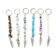 Natural and Synthetic Keychain, with Brass Wire, 304 Stainless Steel Split Key Rings and Iron Alligator Clips, 12cm(KEYC-PH01417)