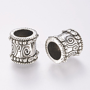 Alloy Beads, Column, Large Hole Beads, Antique Silver, 14x13mm, Hole: 9mm(PALLOY-G131-49AS)