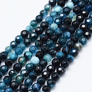Natural Agate Beads Strands, Dyed & Heated, Round, Faceted, Prussian Blue, 4mm, Hole: 0.5mm, about 92pcs/strand, 14.57 inch(37cm)(G-E469-12O)