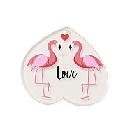 Valentine's Day Theme Acrylic Pendants, Heart with Word Love, Flamingo Pattern, 36x36x2mm, Hole: 1.5mm(MACR-E002-03D)