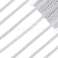 Sparkle Braided Polyester Lace Trim, Garment Accessories, Silver, 3/8~1/2 inch(11~12mm), 22.5 yards/card(OCOR-WH0079-24B)