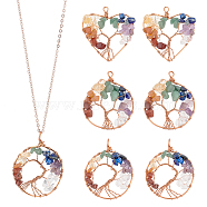 6Pcs 3 Styles Chakra Natural Gmestone Copper Wire Big Pendants, Mixed Dyed and Undyed, Flat Round & Heart with Tree of Life, Mixed Color, 53.5~54.5x42~45.5x7.5~10.5mm, Hole: 5.5mm, 2pcs/style(FIND-FH0004-66)