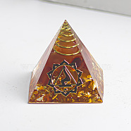 Chakra Theme Orgonite Pyramid Resin Energy Generators, Reiki Natural Red Agate Chips Inside for Home Office Desk Decoration, 30mm(WG78315-06)