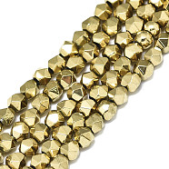 Electroplate Non-magnetic Synthetic Hematite Beads Strands, Round, Faceted, Real 18K Gold Plated, 4x3.5mm, Hole: 1mm, about 101~103pcs/strand, 15.75 inch(40cm)(X-G-S352-64)