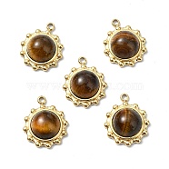 Natural Tiger Eye Charms, 304 Stainless Steel Charms, Real 14K Gold Plated, Flower, 15x12.5x6mm, Hole: 1.6mm(STAS-L080-009G-09)