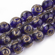Handmade Gold Sand Lampwork Beads, Round, DarkSlate Blue, 11.5~12.5x11~12mm, Hole: 1.5~2mm(X-LAMP-T006-07C)