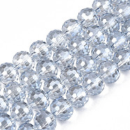 Electroplate Transparent Glass Beads Strands, Faceted, Round, Light Steel Blue, 10x9mm, Hole: 1.5mm, about 72pcs/strand, 25.98 inch(66cm)(EGLA-N002-31-F01)