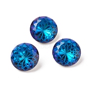K9 Glass Rhinestone Pointed Back Cabochons, Back Plated, Faceted, Diamond, Flower Pattern, Bermuda Blue, 14x7mm(X-RGLA-P030-06A-001BB)