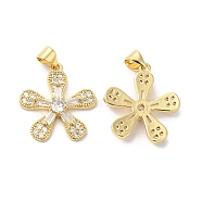 Brass Micro Pave Clear Cubic Zirconia Pendants, Flower, Real 16K Gold Plated, 21x19.5x4mm, Hole: 4.5x3.5mm(ZIRC-L103-015G)