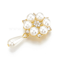 Alloy Rhinestone Flat Back Cabochons, with ABS Plastic Imitation Pearl, Flower with Drop, Golden, 47mm, Flower: 28x24x8.5mm, Teardrop: 22x8mm(RB-S048-21G)