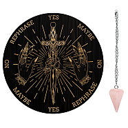 AHADEMAKER Dowsing Divination Supplies Kit, Including PVC Plastic Pendulum Board, 304 Stainless Steel Cable Chain Necklaces, Cone/Spike Natural Rose Quartz Stone Pendants, Sword Pattern, Board: 200x4mm(DIY-GA0004-95J)