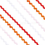 4 Strands 4 Colors Polyester Wave Bending Fringe Trim, Sewing Ribbon, for Cloth Dress DIY Making Decorate, Orange Red,  3/16 inch~3/8 inch(5~8.5mm), about 11~12.5m/strand, 1 Stand/color(OCOR-GF0002-43C)