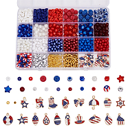 SUPERFINDINGS DIY Independence Day Jewelry Making Kit, Including Polygon & Star & Imitation Pearl Acrylic & Polymer Clay Disc & Resin Stripe Beads, Egg & Lifebuoy Alloy Enamel Pendants, Mixed Color, 4~22x4~16x1~9mm, Hole: 1.5~3mm, 1483~1513Pcs/box(DIY-FH0005-49)