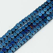 Electroplate Non-magnetic Synthetic Hematite Beads Strands, Faceted, Cube, Blue Plated, 2x2x2mm, Hole: 1mm, about 193pcs/strand, 15.7 inch(G-Q486-61C)