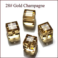 Imitation Austrian Crystal Beads, Grade AAA, Faceted, Cube, Gold, 5~5.5x5~5.5x5~5.5mm(size within the error range of 0.5~1mm), Hole: 0.7~0.9mm(SWAR-F074-6x6mm-28)