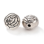 Tibetan Style Alloy Beads, Rondelle with Flower, Antique Silver, 7.5x6.5mm, Hole: 1.4mm, about 775pcs/1000g(FIND-H038-15AS)