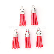 Faux Suede Tassel Pendant Decorations, with CCB Plastic Cord Ends, Platinum, 33~35x10mm, Hole: 2.5mm(X-FIND-R095-023P)
