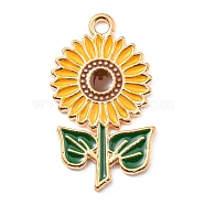 Thanksgiving Day Alloy Enamel Pendants, Light Gold, Sunflower, 27.5x16.5x1.5mm, Hole: 2mm(ENAM-D060-01I-KCG)