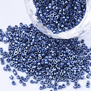 Glass Cylinder Beads, Seed Beads, Metallic Colours, Round Hole, Cornflower Blue, 1.5~2x1~2mm, Hole: 0.8mm, about 8000pcs/bag, about 85~95g/bag(SEED-Q036-01A-C02)
