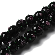 Handmade Bumpy Lampwork Beads Strands, with Enamel, Round, Black, 11.5~13.5x13.5~14x13~13.5mm, Hole: 1.5mm, about 33pcs/strand, 15.16''(38.5cm)(LAMP-K037-16I)