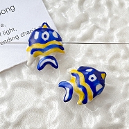 Handmade Porcelain Beads, Marine Biological Beads, Fish, Blue, 17x22x7mm, Hole: 1.7mm(PW-WG52263-07)