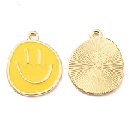 Alloy Enamel Pendants, Golden, Flat Round with Smiling Face Charm, Gold, 24.5x20x1.5mm, Hole: 2mm(ENAM-D051-18G-02)