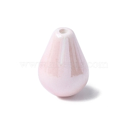 Glazed Porcelain Beads, Glossy Ceramic Beads, Teardrop, Pink, 16.5x12mm, Hole: 2mm(PORC-C005-01B)