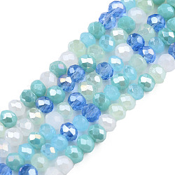 Electroplate Glass Beads Strands, Faceted, Rondelle, Light Sky Blue, 4.5x3.5mm, Hole: 1mm, about 140~143pcs/strand, 18.90 inch~19.29 inch(48cm~49cm)(X-EGLA-T020-12F)