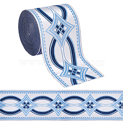 10M Ethnic Style Polyester Jacquard Rhombus Ribbon, Garment Accessories, Light Sky Blue, 3-1/2 inch(90mm), about 10.94 Yards(10m)/Bag(OCOR-FG0002-16)