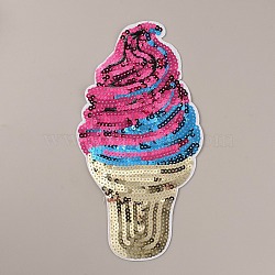 Ice-cream Sew on PVC Sequins Patches, Glittered Appliques, with Polyester, Costume Accessories, Camellia, 234x125x1mm(PATC-WH0001-89B)