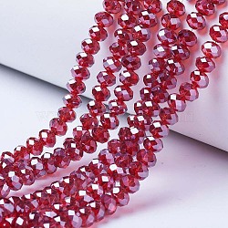 Electroplate Glass Beads Strands, Pearl Luster Plated, Faceted, Rondelle, FireBrick, 8x6mm, Hole: 1mm, about 65~72pcs/strand, 15.7~16.1 inch(40~41cm)(EGLA-A034-T8mm-A06)