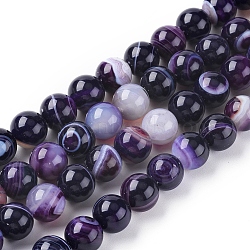 Natural Striped Agate/Banded Agate Beads Strands, Dyed & Heated, Round, Indigo, 4mm, Hole: 0.5mm, about 91~93pcs/strand, 14.96 inch(38cm)(G-G582-4mm-52)