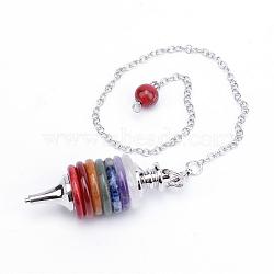 Mixed Stone Coil Dowsing Pendulums, Spiral Pendulum, with Iron Cross Chains, 11”(28cm), Hole: 2mm(G-Q483-07)