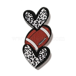 Acrylic Pendants, Heart with Sport Ball, Rugby, 49.5x20.5x2mm, Hole: 1.2mm(OACR-H041-03A)