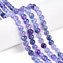 Dyed Natural White Jade Beads Strands, Two Tone, Round, Medium Slate Blue, 6x6mm, Hole: 0.9mm, about 61~65pcs/strand, 14.65~15.2''(37.2~38cm)(G-T138-6mm-210-4)